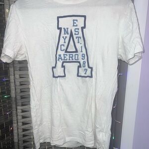 Aeropostale White Tee with Blue Logo Print